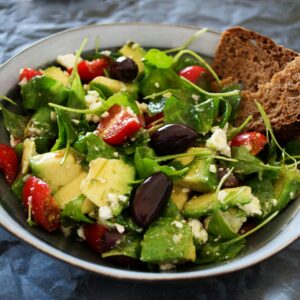 Delicious Greek salad featuring avocado
